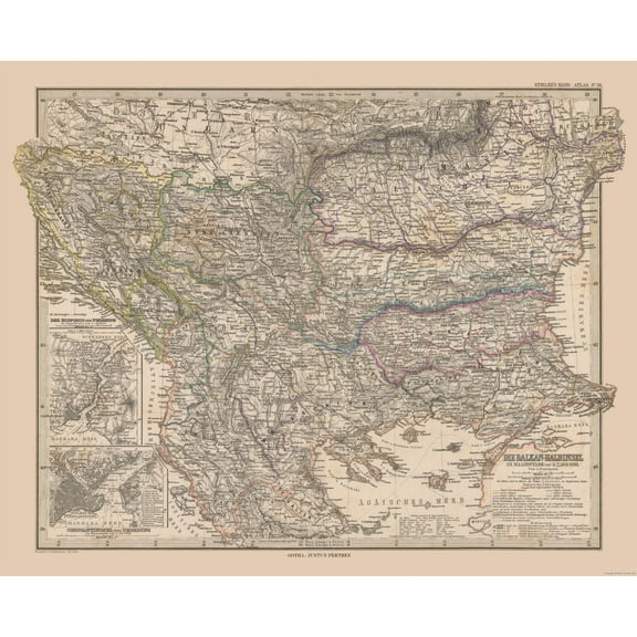 Historic Map - Balkan Peninsula - Stieler 1885 - 28.41 x 23 - Vintage Wall Art