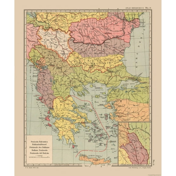 Historic Map - Balkan Peninsula - Streit 1913 - 23 x 27.53 - Vintage Wall Art