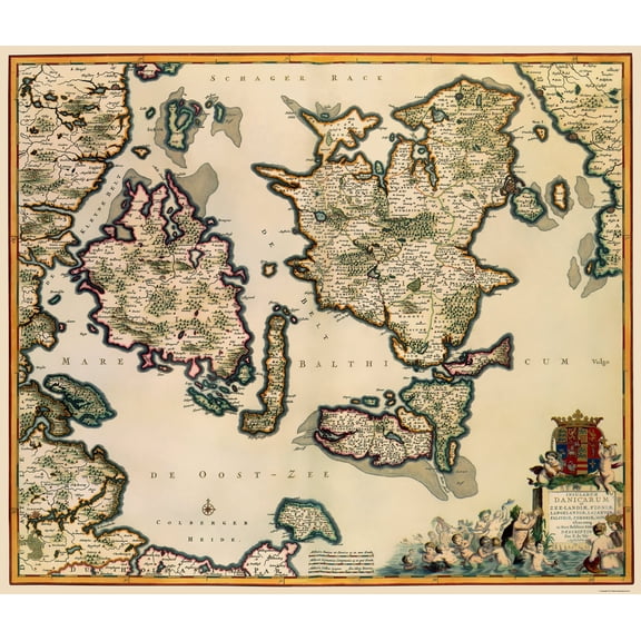 Historic Map - Baltic Isles Denmark - De Wit 1680 - Vintage Wall Art