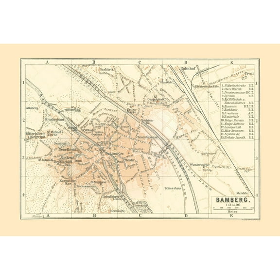 Historic Map - Bamberg Germany - Baedeker 1896 - 33.46 x 23 - Vintage Wall Art