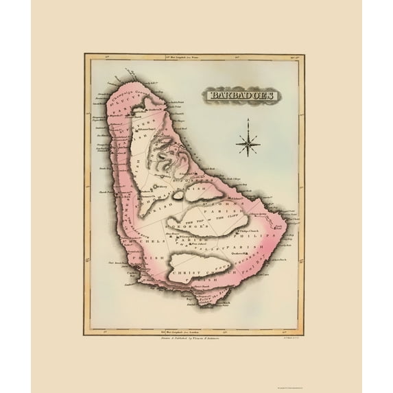 Historic Map - Barbados - Lucas 1823 - Vintage Wall Art