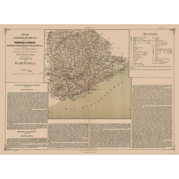 Historic Map - Barcelona Province Spain - Valverde 1880 - 31.47 x 23 - Vintage Wall Art