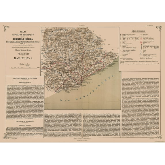 Historic Map - Barcelona Province Spain - Valverde 1880 - Vintage Wall Art