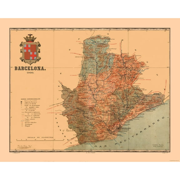 Historic Map - Barcelona Spain - Martine 1904 - 28.76 x 23 - Vintage Wall Art