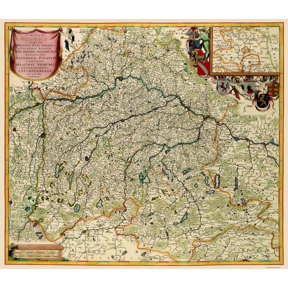Historic Map - Bavaria Region Germany - De Wit 1688 - 23 x 26.45 - Vintage Wall Art