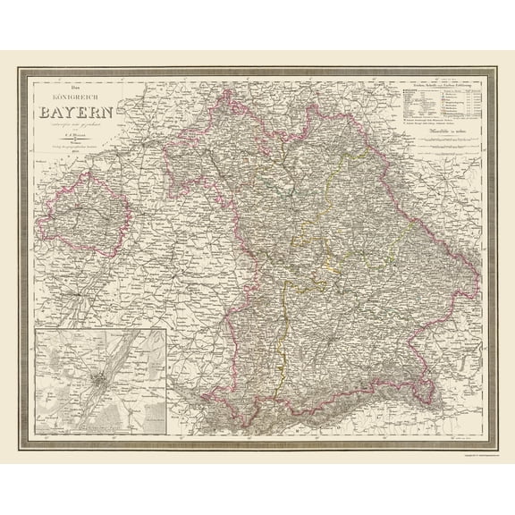 Historic Map - Bavaria Region Germany - Weiland 1856 - 23 x 28.62 - Vintage Wall Art
