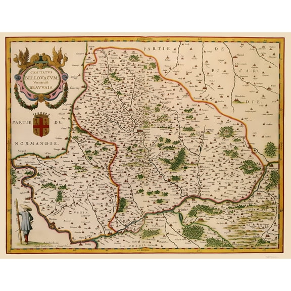Historic Map - Beauvais France Vicinity- Blaeu 1638 - Vintage Wall Art