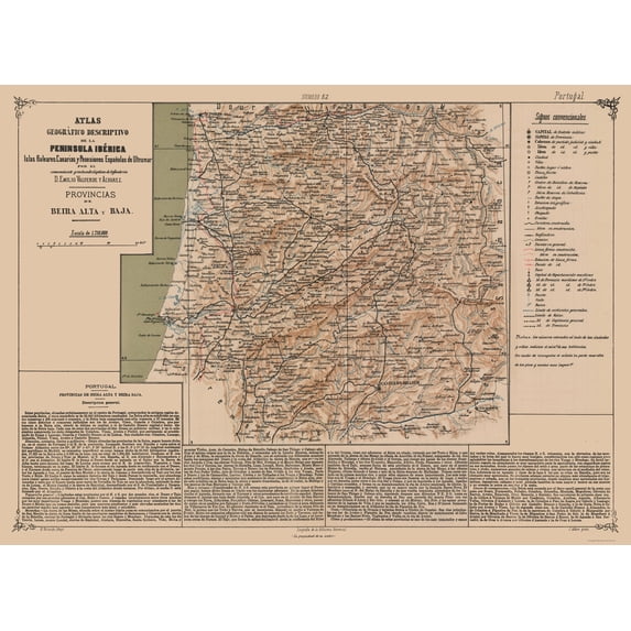 Historic Map - Beira Alta Portugal - Valverde 1880 - Vintage Wall Art