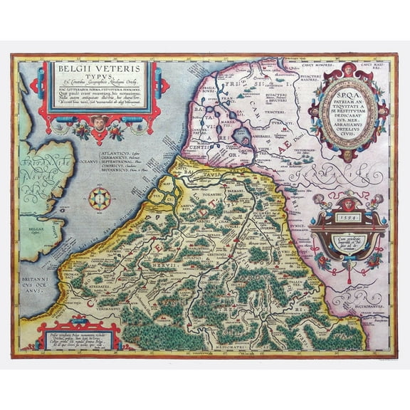 Historic Map - Belgium 1594 - Ortelius 1570 - 28.66 x 23 - Vintage Wall Art