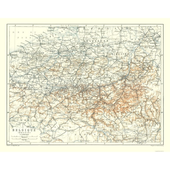 Historic Map - Belgium - Baedeker 1910 - Vintage Wall Art