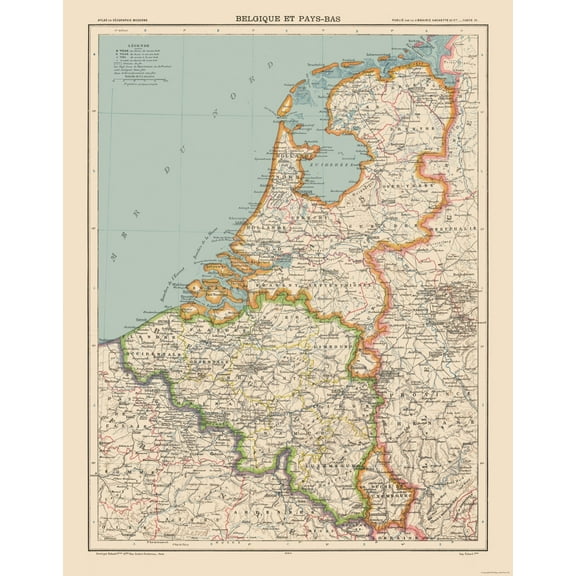 Historic Map - Belgium Netherlands - Schrader 1908 - 23 x 29.41 - Vintage Wall Art