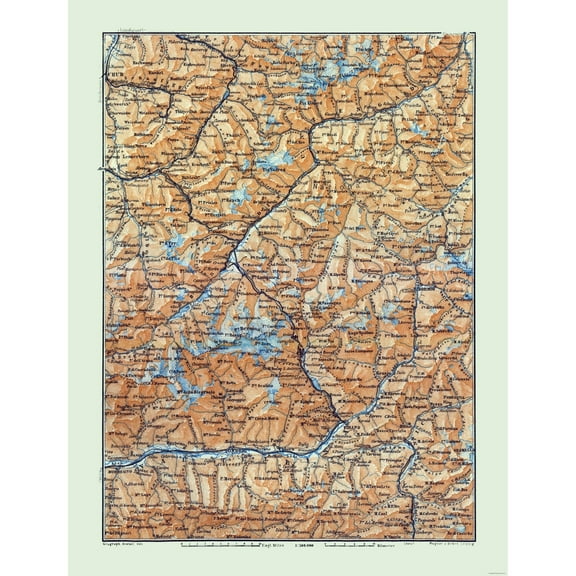 Historic Map - Ber Engadin Switzerland Italy - Baedeker 1921 - 23 x 30.13 - Vintage Wall Art