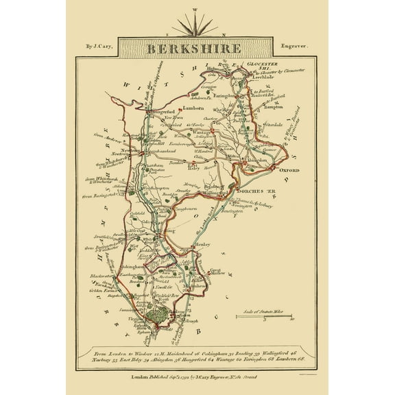 Historic Map - Berkshire County England - Cary 1792 - 23 x 34.58 - Vintage Wall Art