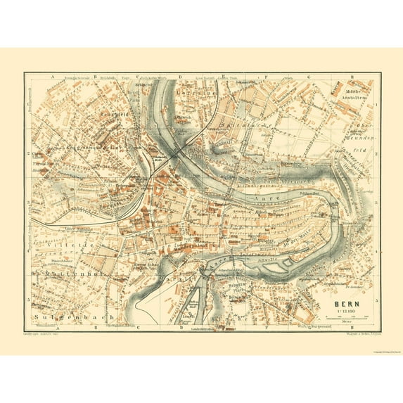 Historic Map - Bern Switzerland - Baedeker 1921 - 30.11 x 23 - Vintage Wall Art