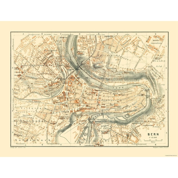 Historic Map - Bern Switzerland - Baedeker 1921 - Vintage Wall Art