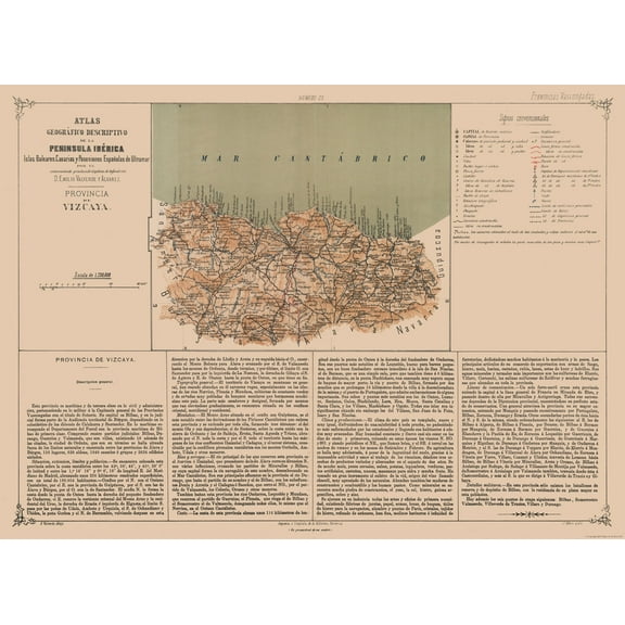 Historic Map - Biscay Province Spain - Valverde 1880 - 31.59 x 23 - Vintage Wall Art