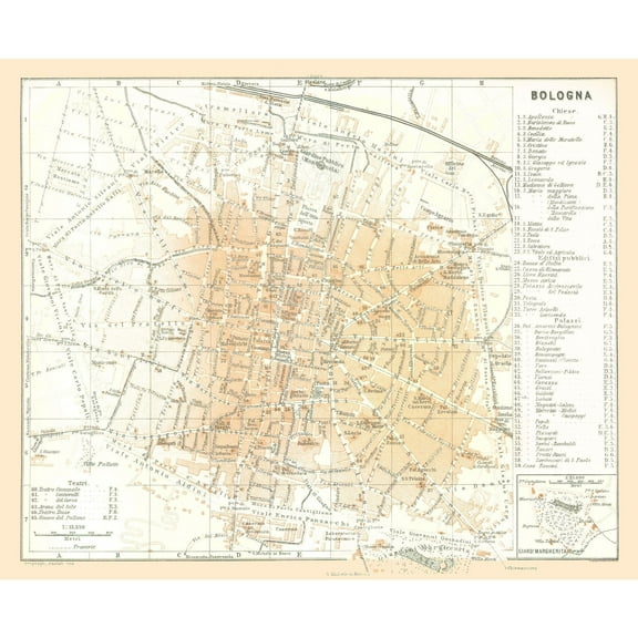 Historic Map - Bologna Italy - Bertarelli 1914 - 28.18 x 23 - Vintage Wall Art