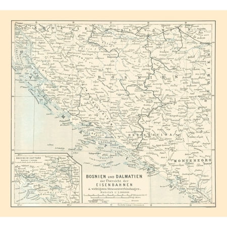 Historic Map - Bosnia Dalmatia - Baedeker 1896 - Vintage Wall Art