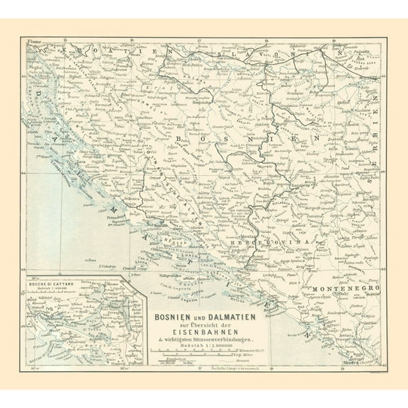 Historic Map - Bosnia Dalmatia - Baedeker 1896 - 25.27 x 23 - Vintage Wall Art