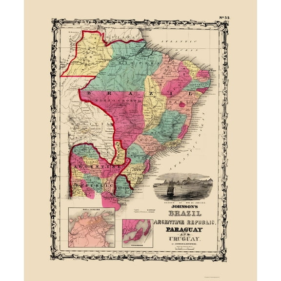 Historic Map - Brazil Argentina Paraguay Uruguay - Johnson 1860 - 23 x 27 - Vintage Wall Art