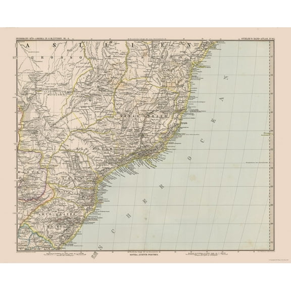 Historic Map - Brazil Southeast - Stieler 1885 - 28.37 x 23 - Vintage Wall Art