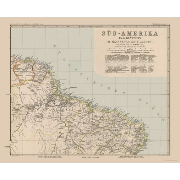 Historic Map - Brazil Suriname - Stieler 1885 - Vintage Wall Art