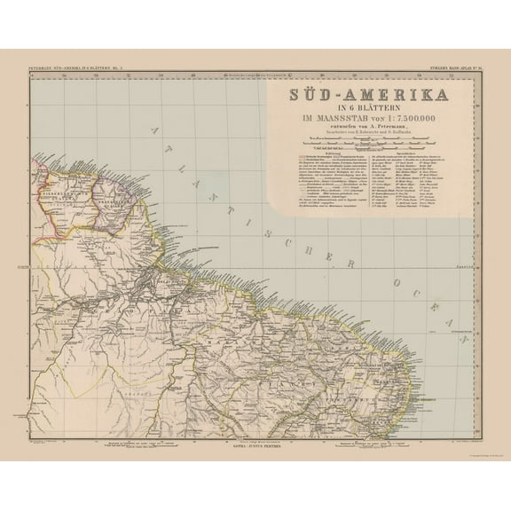 Historic Map - Brazil Suriname - Stieler 1885 - 28.46 x 23 - Vintage Wall Art