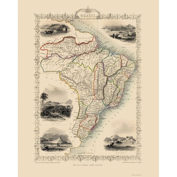Historic Map - Brazil - Tallis 1851 - 23 x 28.83 - Vintage Wall Art