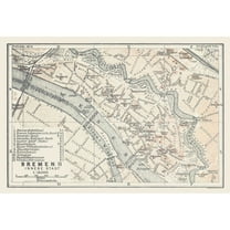 Historic Map - Bremen Germany - Baedeker 1914 - 33.75 x 23 - Vintage Wall Art
