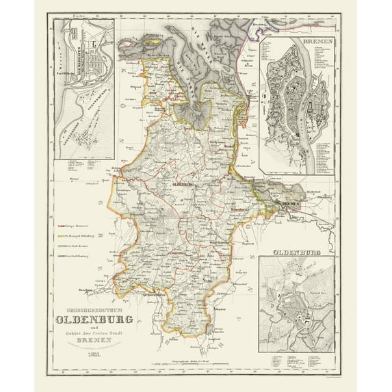 Historic Map - Bremen Oldenburg Germany - Gotthard 1851 - 23 x 27 - Vintage Wall Art