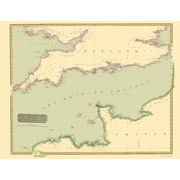 Historic Map - British Channel England France - Thomson 1814 - 23 x 29.96 - Vintage Wall Art