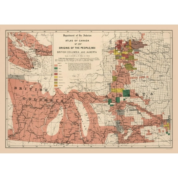 Historic Map - British Columbia Alberta Canada - White 1906 - 31.78 x 23 - Vintage Wall Art