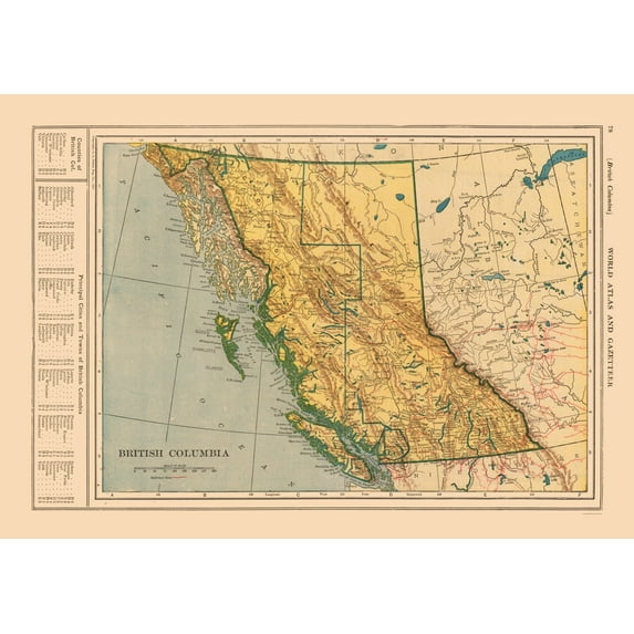Historic Map - British Columbia Canada - Reynold 1921 - Vintage Wall Art