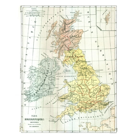 Historic Map - British Isles Ancient - Cortambert 1880 - 23 x 29.81 - Vintage Wall Art