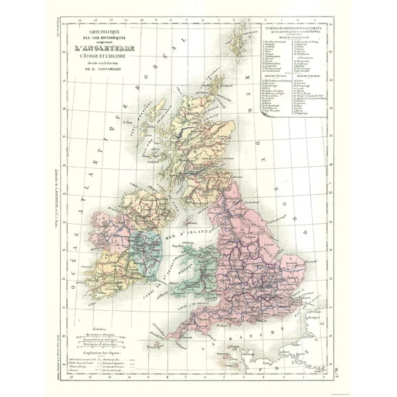 Historic Map - British Isles Political - Cortambert 1880 - Vintage Wall Art