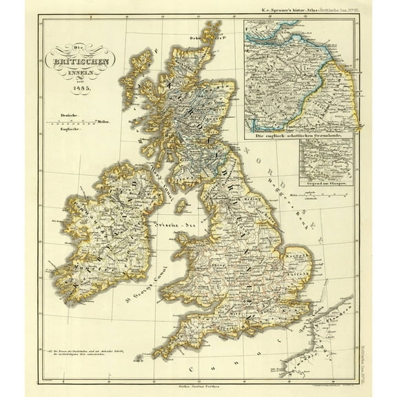 Historic Map - British Isles - Spruner 1485 - 23 x 26.29 - Vintage Wall Art