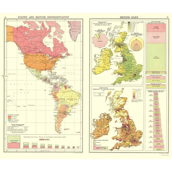 Historic Map - British Posessions West  - Bartholomew 1907 - 23 x 27.03 - Vintage Wall Art
