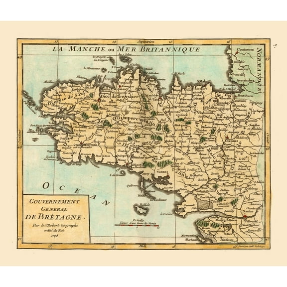 Historic Map - Brittany Province France - Robert 1748 - 26.91 x 23 - Vintage Wall Art