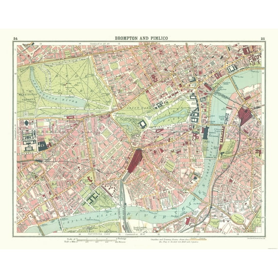 Historic Map - Brompton Pimlico London - Bartholomew 1921 - Vintage Wall Art