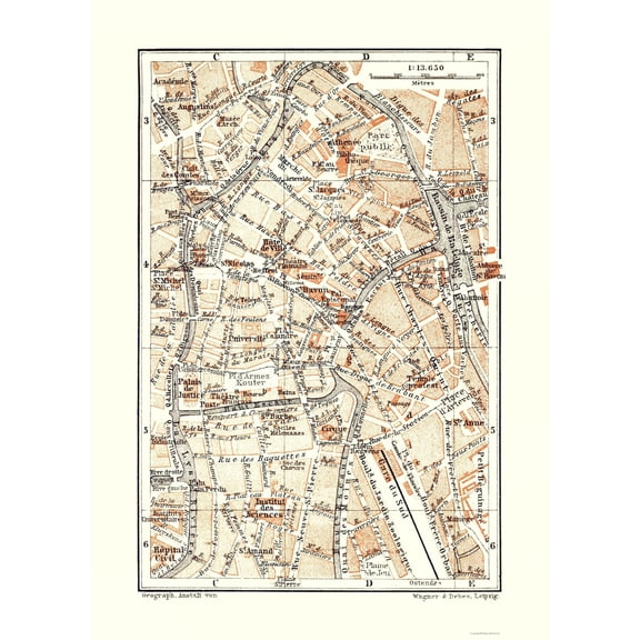 Historic Map - Brussels Belgium - Baedeker 1910 - Vintage Wall Art