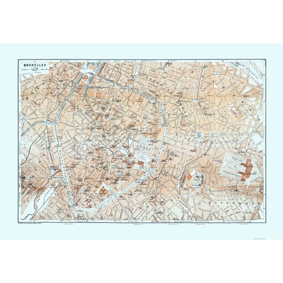 Historic Map - Brussels Belgium - Baedeker 1910 - Vintage Wall Art