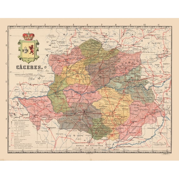 Historic Map - Caceres Spain - Martin 1911 - Vintage Wall Art