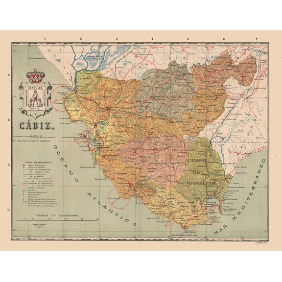 Historic Map - Cadiz Spain - Martin 1911 - Vintage Wall Art