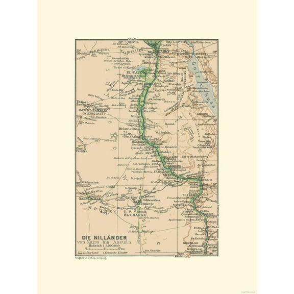 Historic Map - Cairo Aswan Egypt - Baedeker 1913 - 23 x 30.74 - Vintage Wall Art