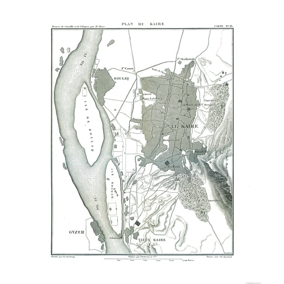 Historic Map - Cairo Egypt - Thiers 1866 - 23 x 27.17 - Vintage Wall Art