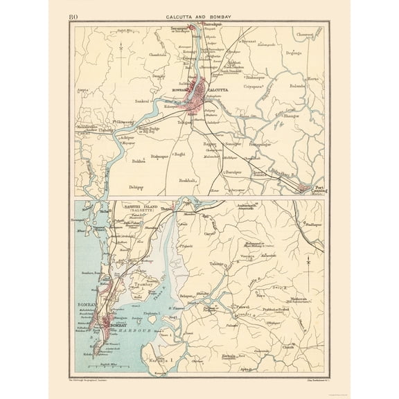 Historic Map - Calcutta Bombay India - Bartholomew 1892 - 23 x 30.36 - Vintage Wall Art