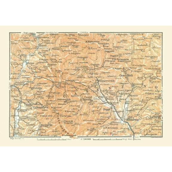 Historic Map - Campigna Italy National Park Cities - Bertarelli 1914