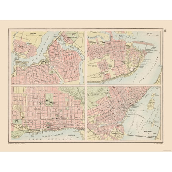 Historic Map - Canadian Cities - Bartholomew 1892 - 30.01 x 23 - Vintage Wall Art