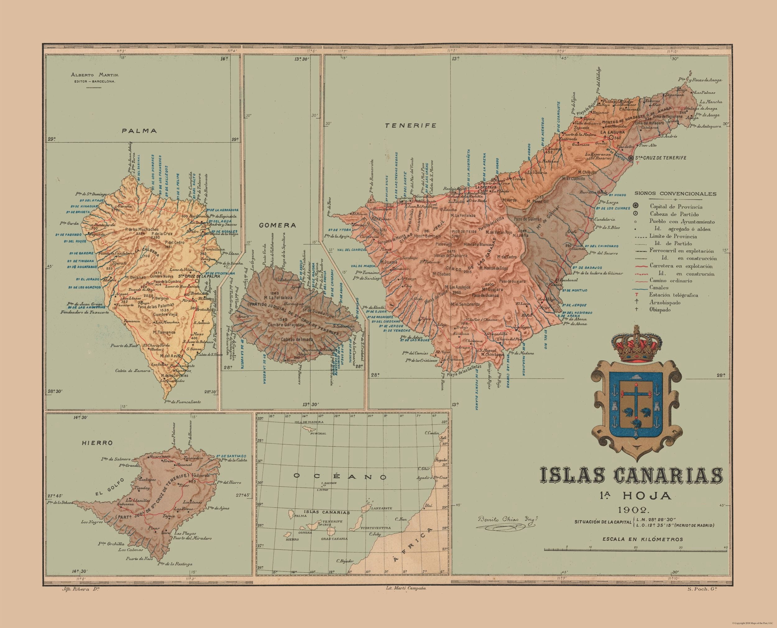 Carte Ancienne Reproduction - Îles Canaries 1902 Afrique Espagne Par Martine 1904 - Format 28.45 X 23 Pouces