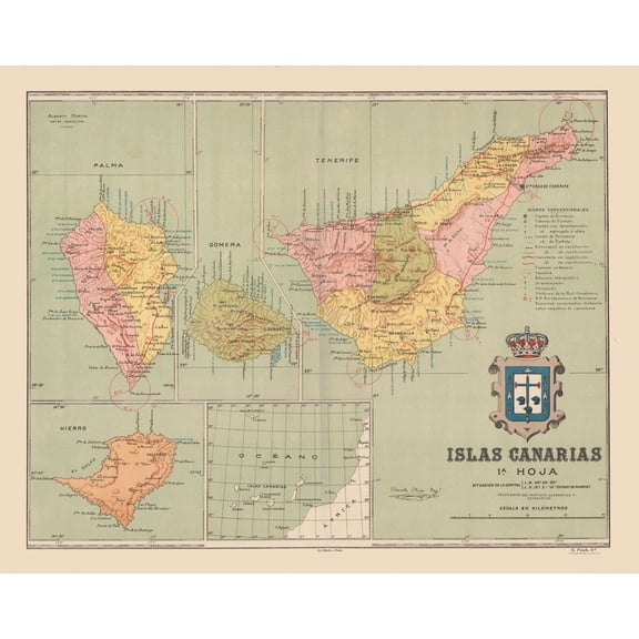Historic Map - Canary Islands Spain Europe - Martin 1911 - Vintage Wall Art
